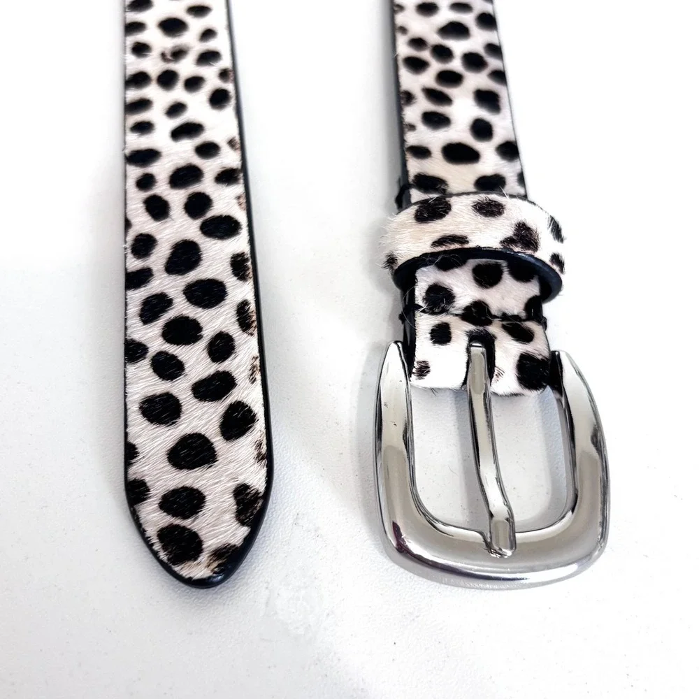 Abercrombie & Fitch Womens Animal Print Calf Hair Belt Size M White Black Leathe